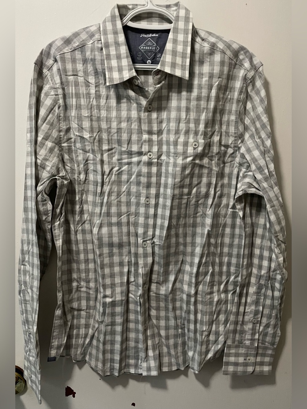 Flag & Anthem MadeFlex Men’s Light Gray Cream Long Sleeve Button Up Shirt Medium